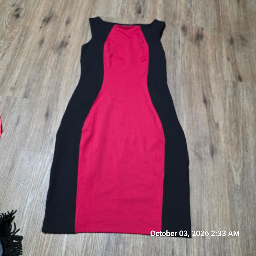 Cynthia Rowley Red Black Colorblock Sheath Dress Sleeveless Size S Slimming